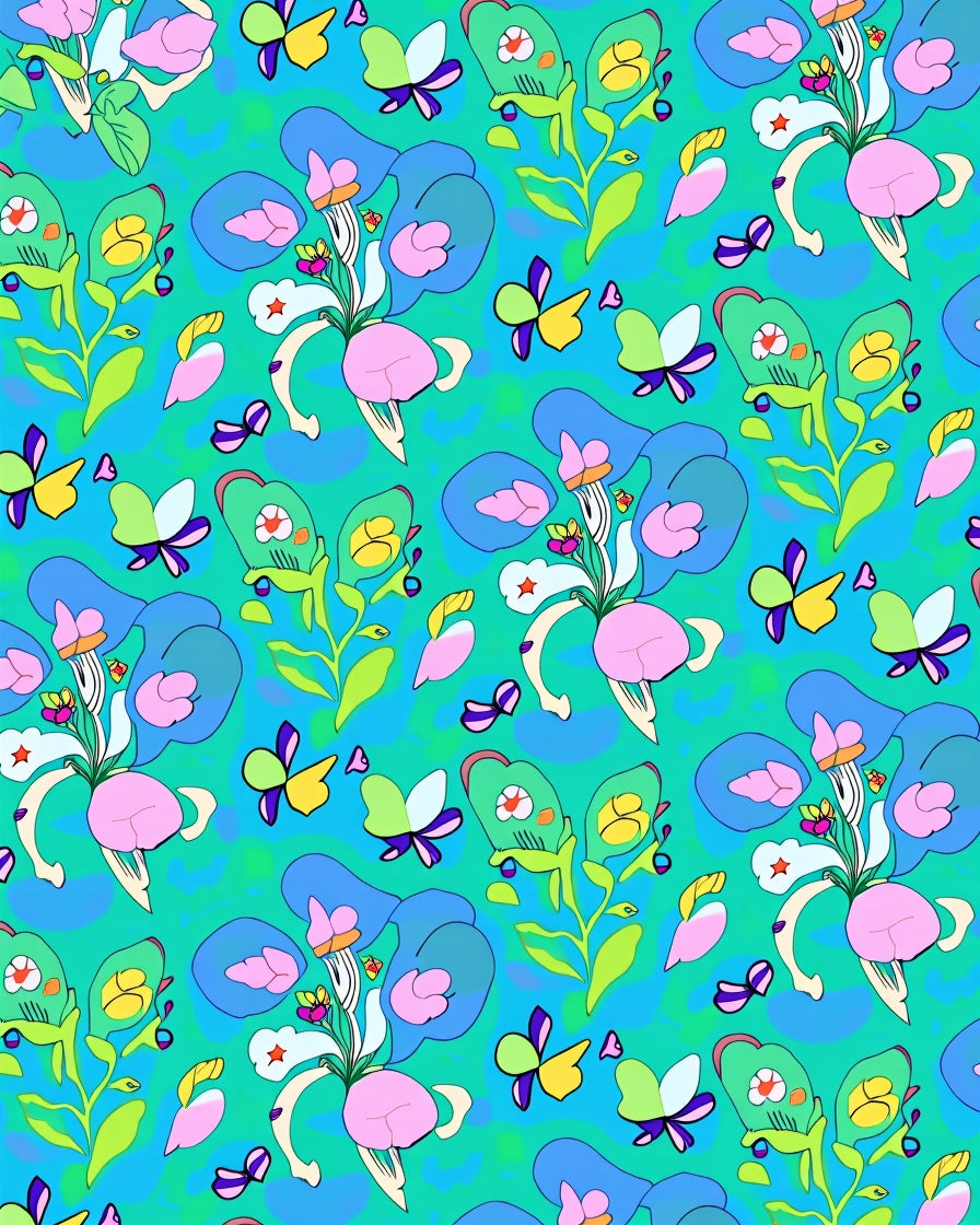 Whimsical Floral Butterfly Pattern Rug