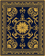 Navy and Gold Ornate Floral Medallion Rug