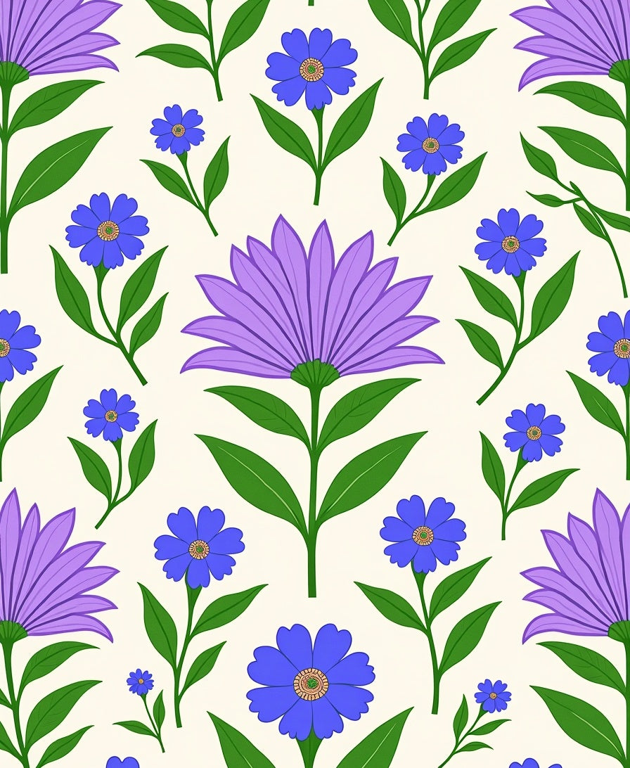 Charming Floral Pattern with Blue Purple Blooms Rug