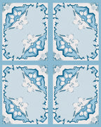 Art Deco Blue Floral Tile Pattern Rug