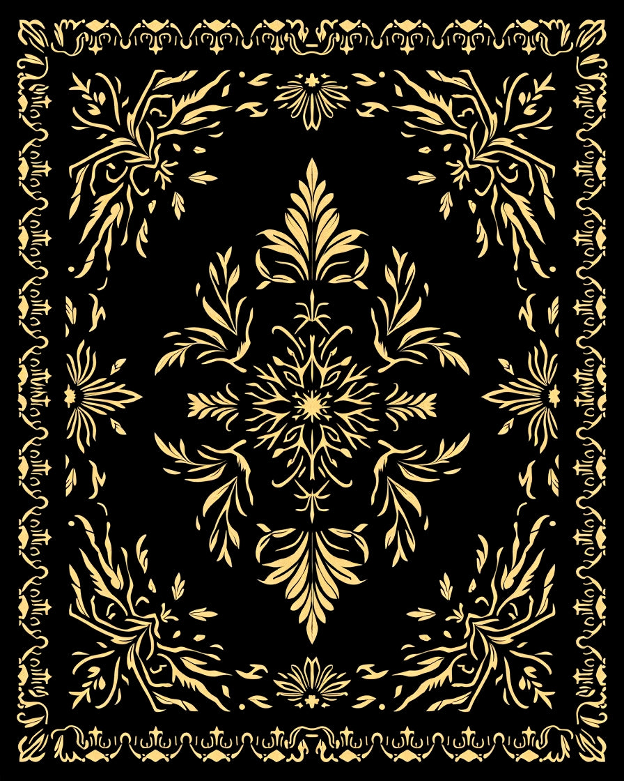 Golden Floral Medallion Black Vintage Rug