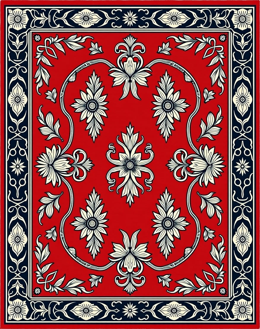 Red Floral Vine Classic Pattern Rug
