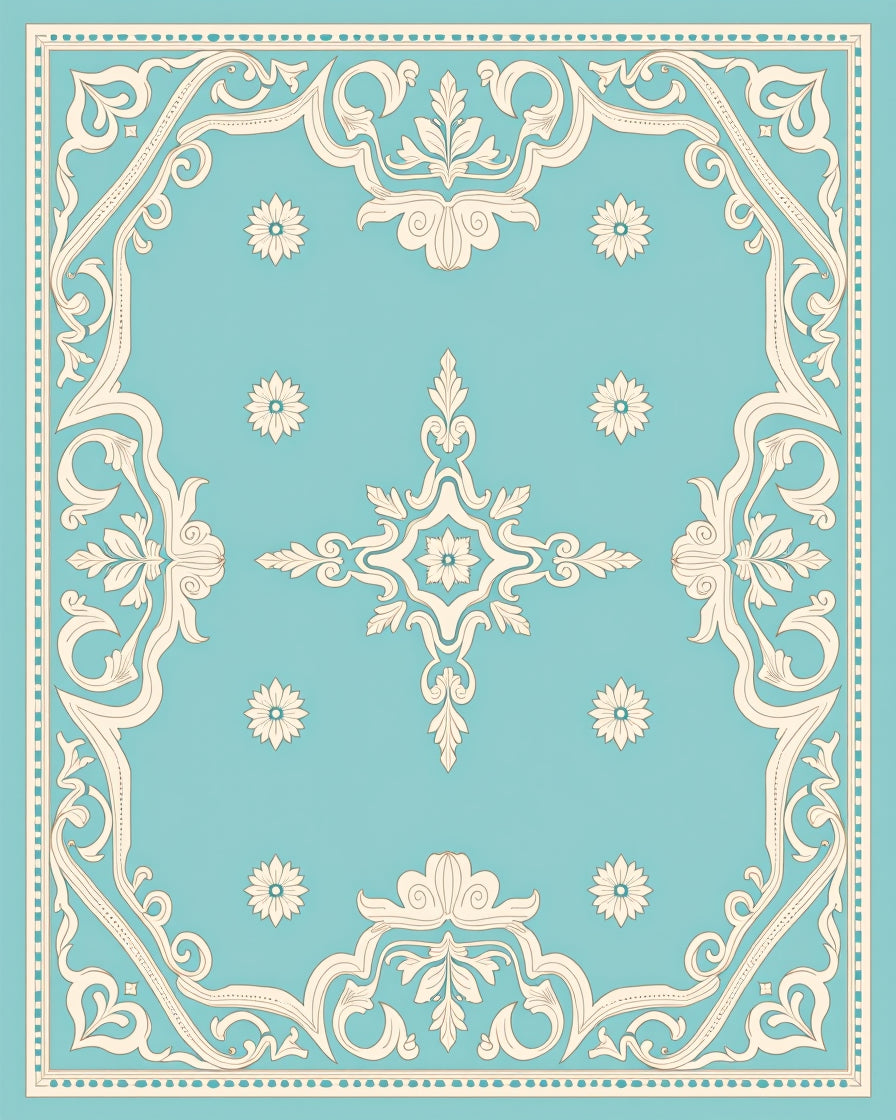 Vintage Rococo Floral Scrollwork Rug