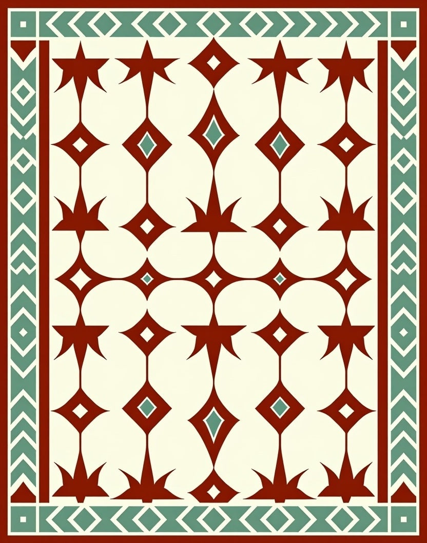 Art Deco Inspired Diamond Star Pattern Rug