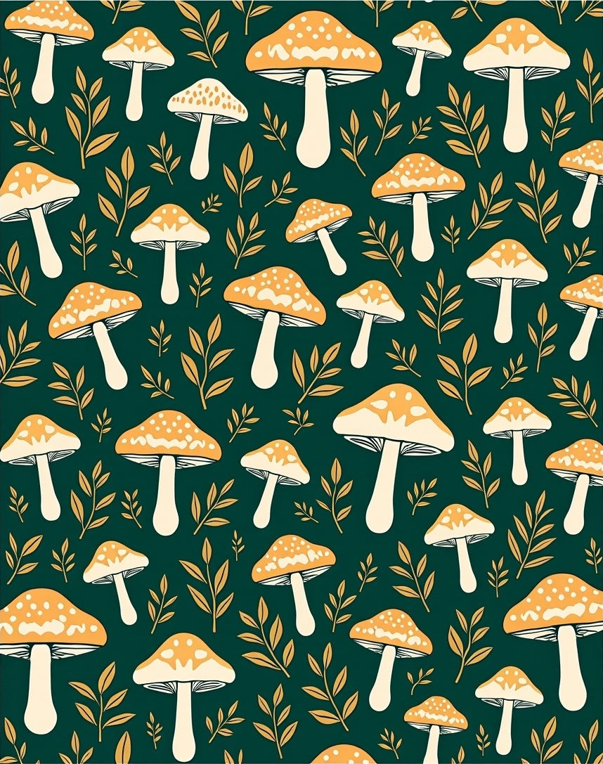 Whimsical Mushroom Leaf Pattern Rug
