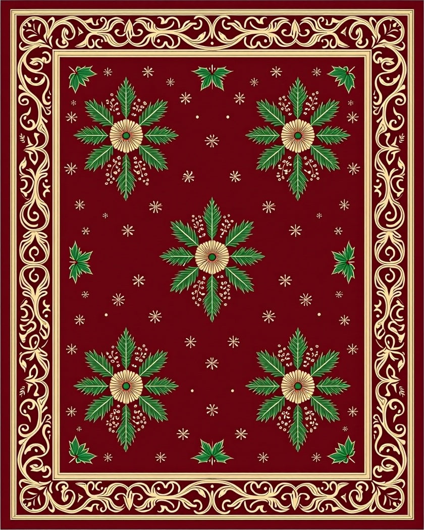 Ornate Floral Snowflake Pattern Rug