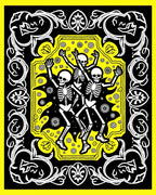 Dancing Skeletons Yellow Floral Pattern Rug
