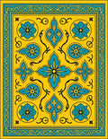 Ornate Yellow Teal Floral Pattern Rug