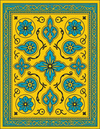 Ornate Yellow Teal Floral Pattern Rug