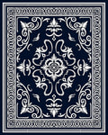 Intricate Floral Scrollwork Dark Blue Rug