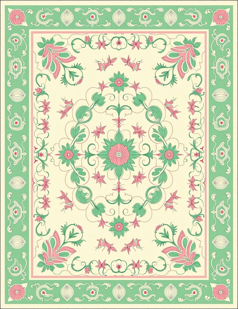 Floral Medallion Patterned Vintage Rug