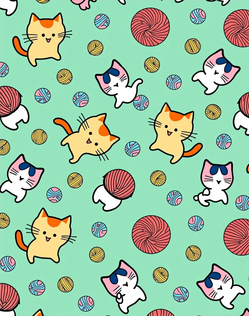 Cute Cats and Yarn Balls Pattern Rug
