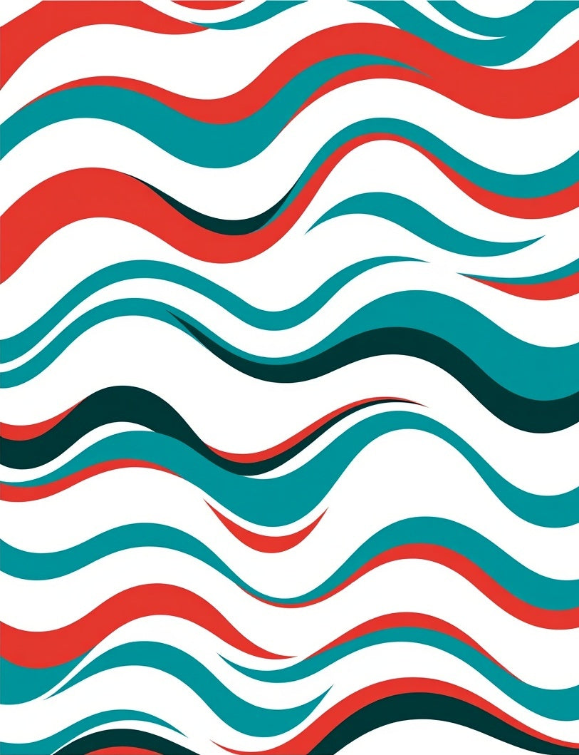 Red Teal Wavy Pattern Design Rug