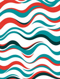 Red Teal Wavy Pattern Design Rug