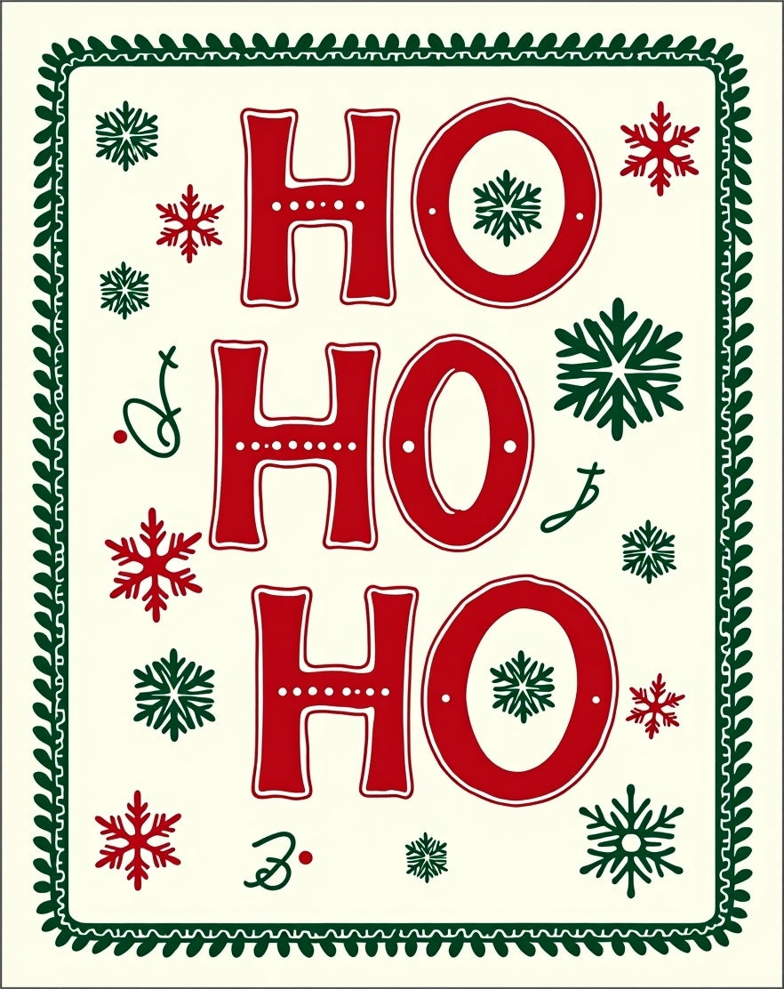 Festive Red Green Snowflake Ho Ho Ho Rug