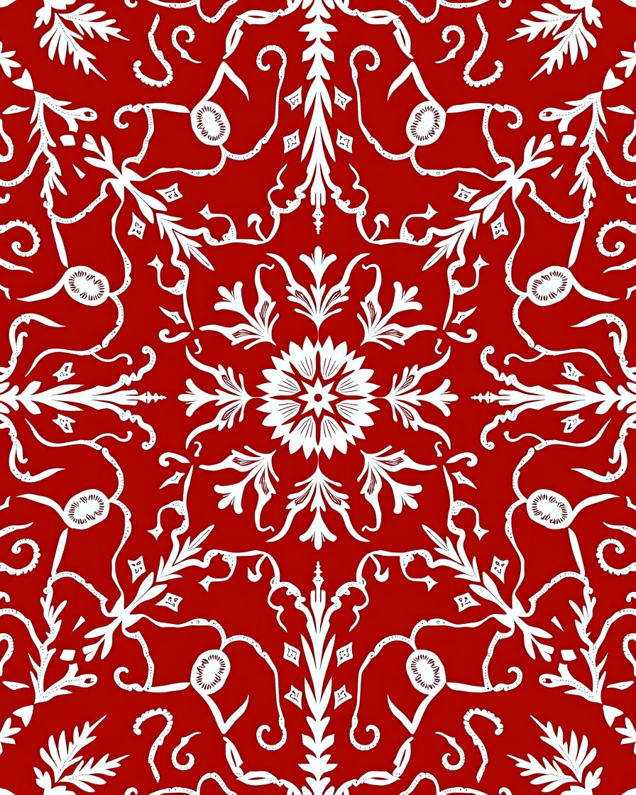 Red White Scrollwork Medina Pattern Rug