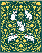 Whimsical Cats And Mushrooms Folklore Rug