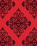 Ornate Red Black Damask Pattern Rug