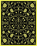 Intricate Floral Vine Yellow Black Pattern Rug