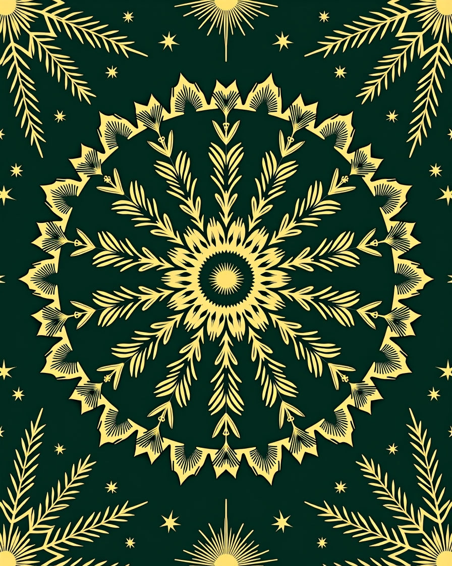 Golden Sunburst Mandala Botanical Pattern Rug