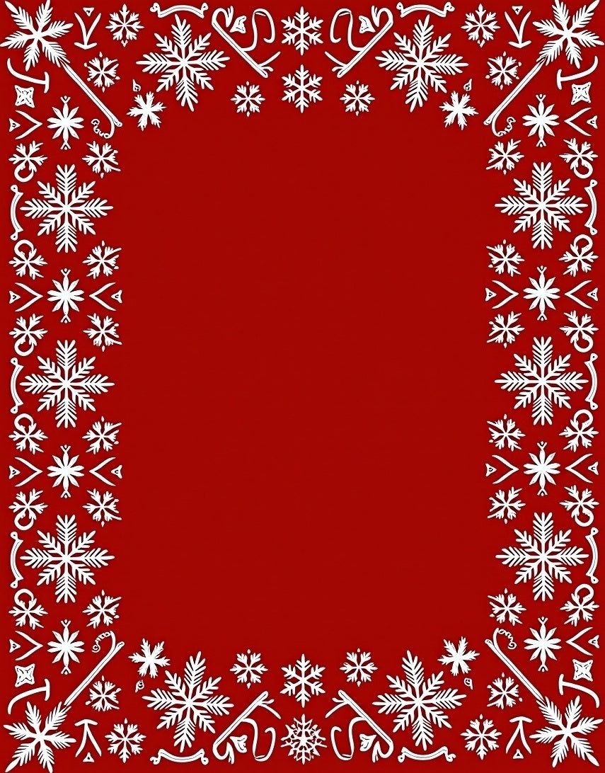 White Snowflake Border Red Rug
