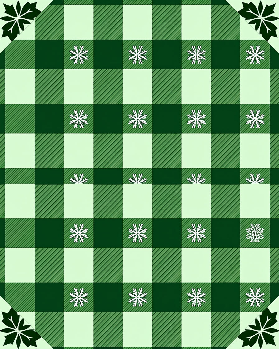 Green Gingham Snowflake Pattern Rug
