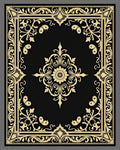 Ornate Floral Medallion Black Gold Rug