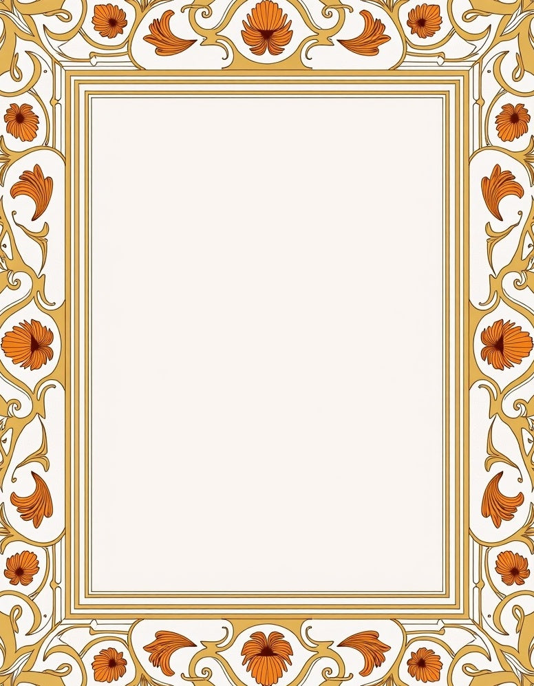 Golden Floral Ornate Border Design Rug