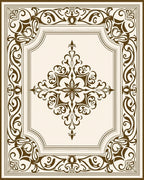 Ornate Brown Cream Scroll Medallion Rug
