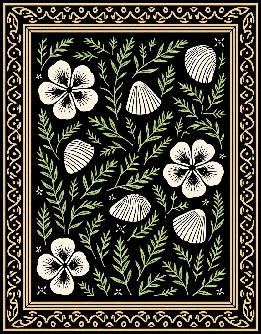 Shell Floral Botanical Patterned Rug