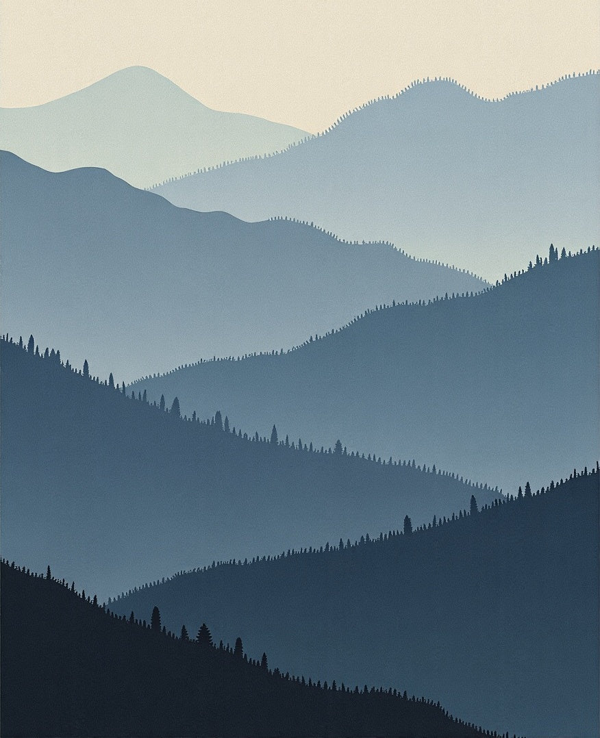 Misty Mountain Silhouette Pattern Rug