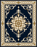 Deep Blue Gold Floral Medallion Design Rug