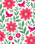 Whimsical Birds and Bold Floral Pattern Rug