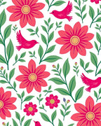 Whimsical Birds and Bold Floral Pattern Rug
