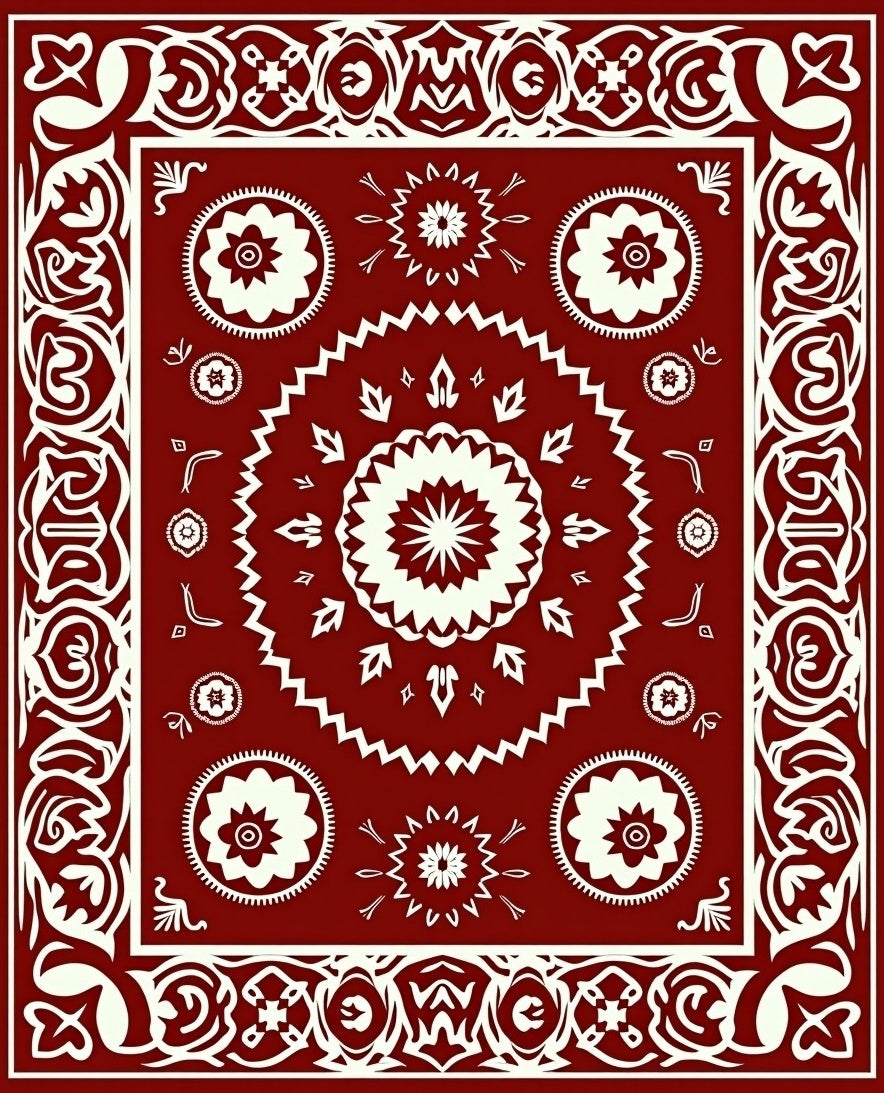 Crimson Mandala Patterned Rug