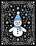 Winter Blue Snowman Black Snowflake Rug