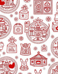 Red Whimsical Village Houses Snowflakes Rug