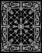 Black White Floral Damask Pattern Rug