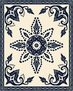 Dark Blue Floral And Leaf Pattern Rug