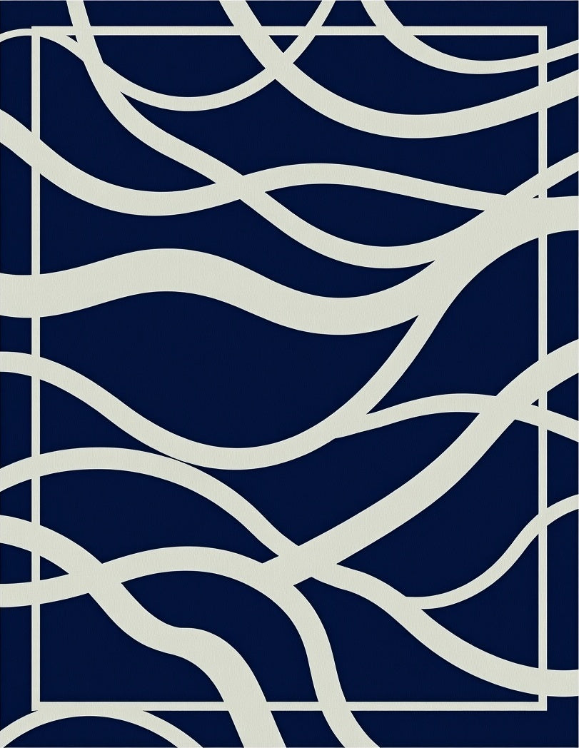 Navy Cream Abstract Flow Rug