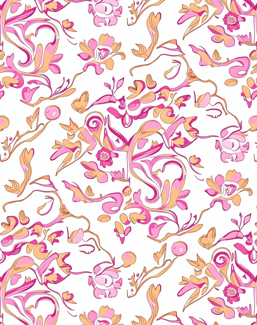 Pink Orange Floral Swirls Pattern Rug