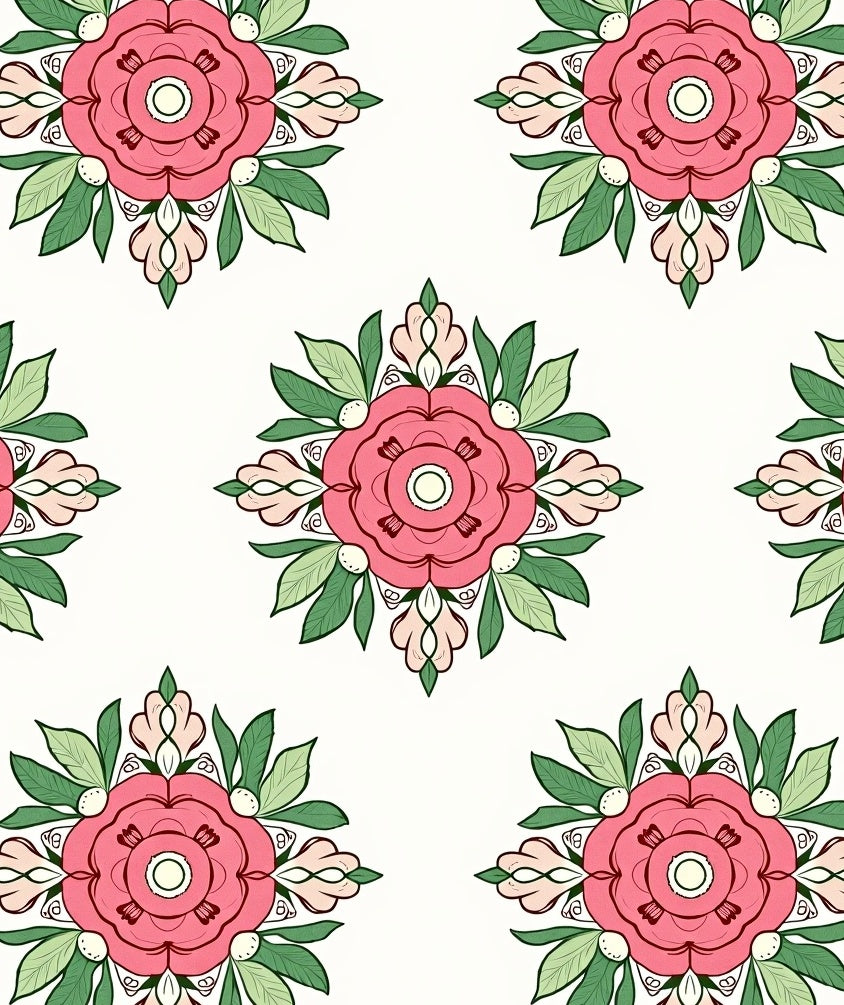 Pink Floral Motif Decorative Pattern Rug