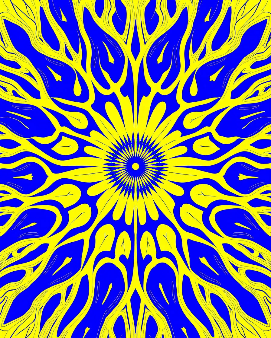 Vibrant Yellow Blue Organic Symmetry Rug