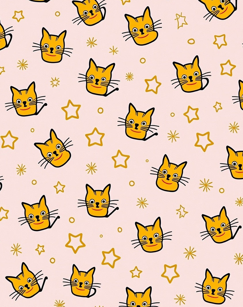 Whimsical Yellow Cat Star Pattern Rug