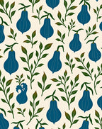 Blue Pear Delicate Leaf Pattern Rug