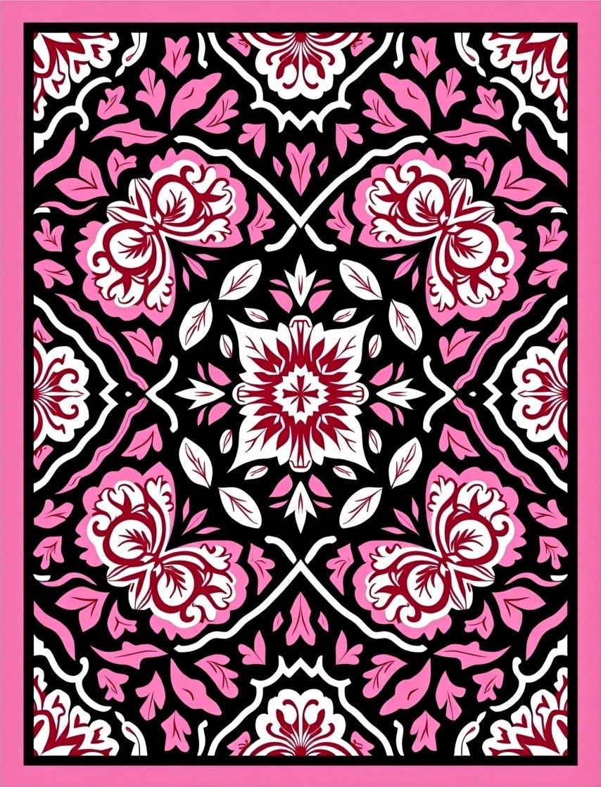 Pink Maroon Floral Symmetry Rug