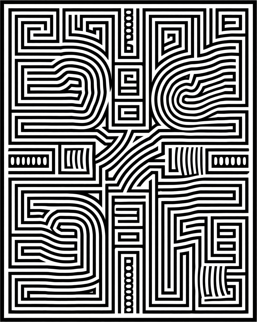 Bold Black White Geometric Maze Rug