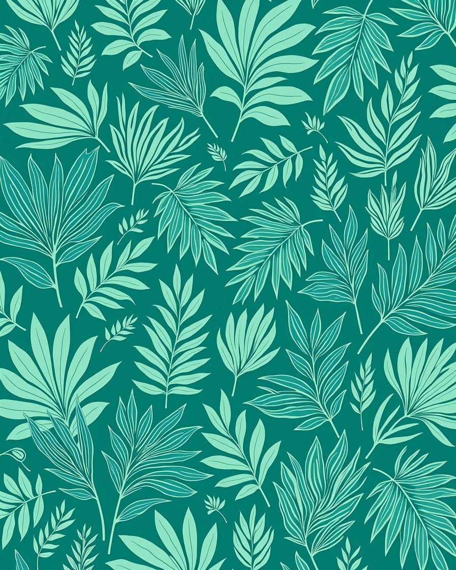 Emerald Tropical Leaf Pattern Rug