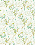 Soft Green Leafy Branch Pattern Rug