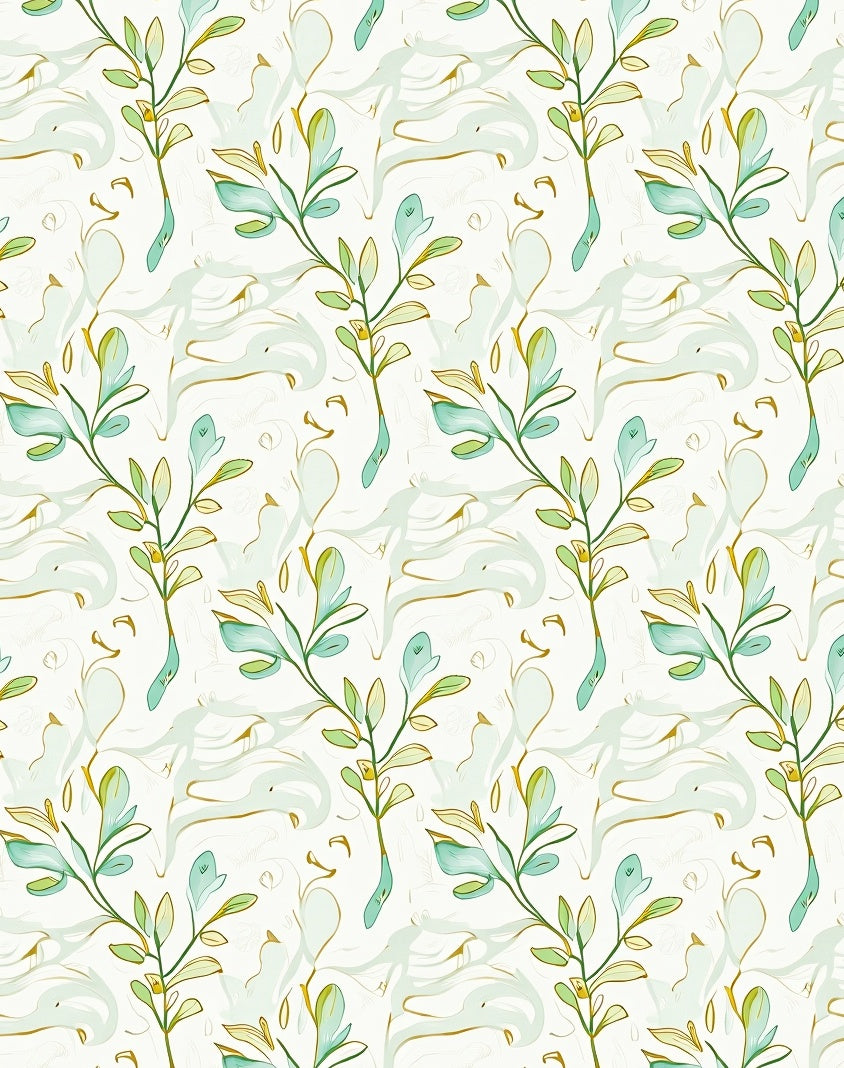 Soft Green Leafy Branch Pattern Rug